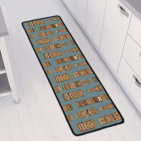 Tiki Totem Pattern Print Long Kitchen Mat