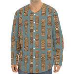 Tiki Totem Pattern Print Long Sleeve Baseball Jersey