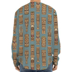 Tiki Totem Pattern Print Long Sleeve Baseball Jersey