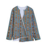 Tiki Totem Pattern Print Long Sleeve Short Coat