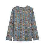 Tiki Totem Pattern Print Long Sleeve Short Coat