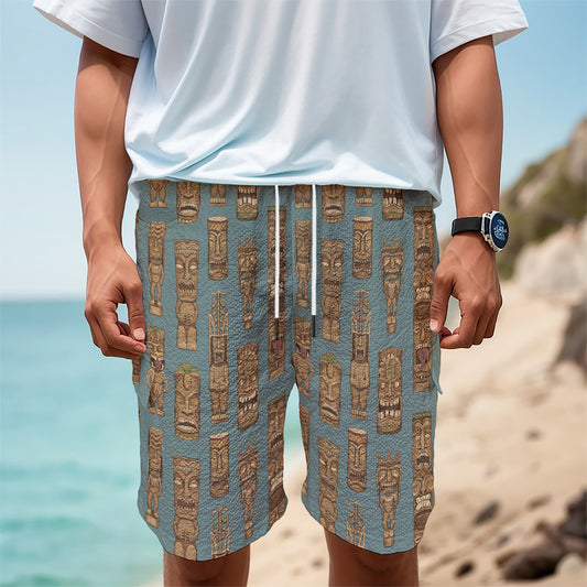 Tiki Totem Pattern Print Men's Cargo Shorts