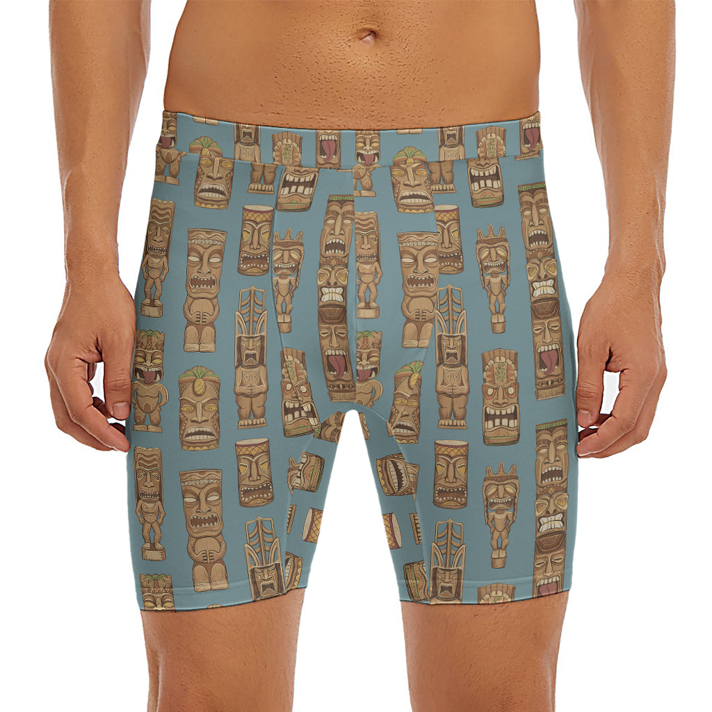 Tiki Totem Pattern Print Men's Long Boxer Briefs
