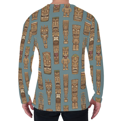 Tiki Totem Pattern Print Men's Long Sleeve T-Shirt