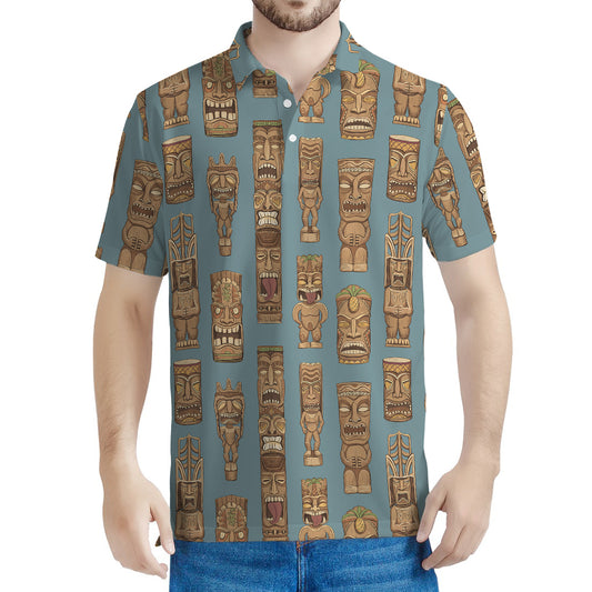 Tiki Totem Pattern Print Men's Polo Shirt