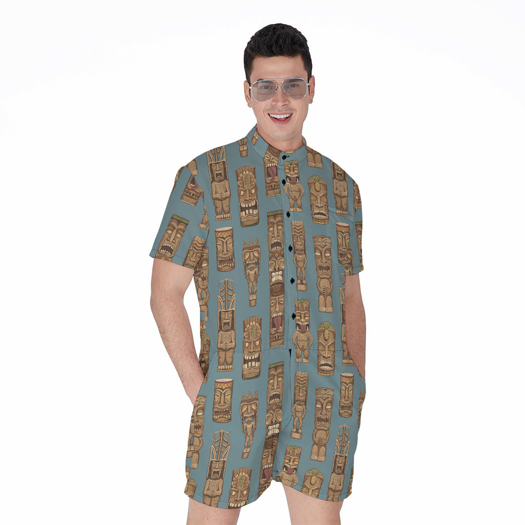 Tiki Totem Pattern Print Men's Rompers