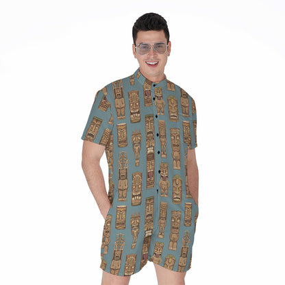 Tiki Totem Pattern Print Men's Rompers