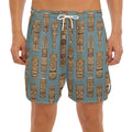 Tiki Totem Pattern Print Men's Split Running Shorts