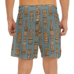 Tiki Totem Pattern Print Men's Split Running Shorts