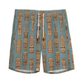 Tiki Totem Pattern Print Men's Athletic Shorts