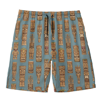 Tiki Totem Pattern Print Men's Swim Trunks