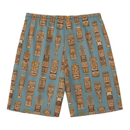 Tiki Totem Pattern Print Men's Swim Trunks
