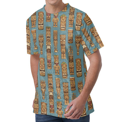 Tiki Totem Pattern Print Men's Velvet T-Shirt