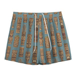 Tiki Totem Pattern Print Mesh Shorts