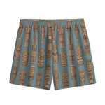 Tiki Totem Pattern Print Mesh Shorts