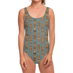 Tiki Totem Pattern Print One Piece Swimsuit