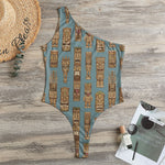 Tiki Totem Pattern Print One Shoulder Bodysuit