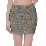 Tiki Totem Pattern Print Pencil Mini Skirt