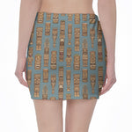 Tiki Totem Pattern Print Pencil Mini Skirt