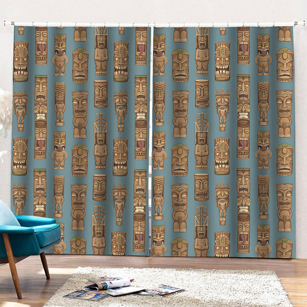 Tiki Totem Pattern Print Pencil Pleat Curtains
