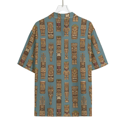 Tiki Totem Pattern Print Rayon Hawaiian Shirt