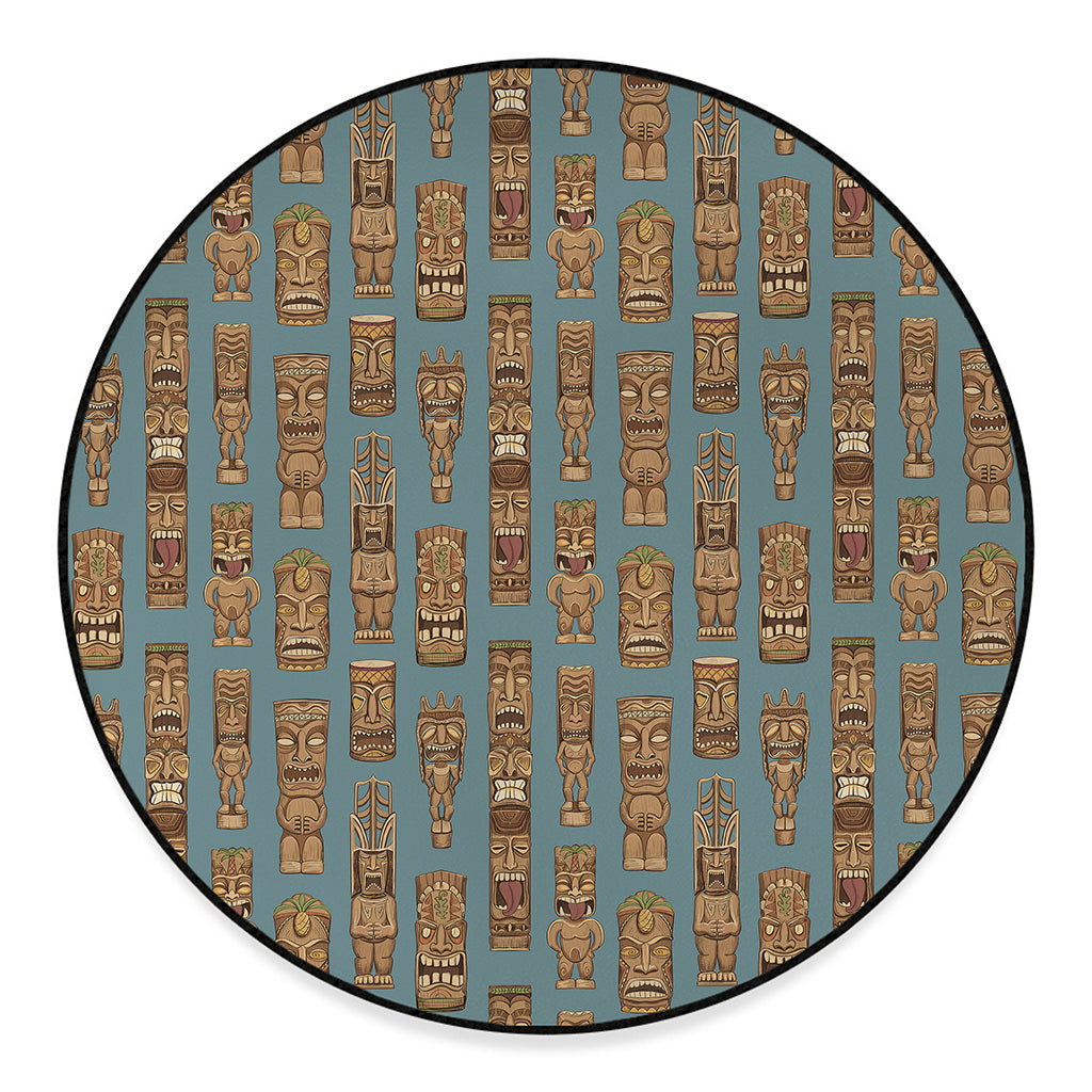 Tiki Totem Pattern Print Round Floor Mat