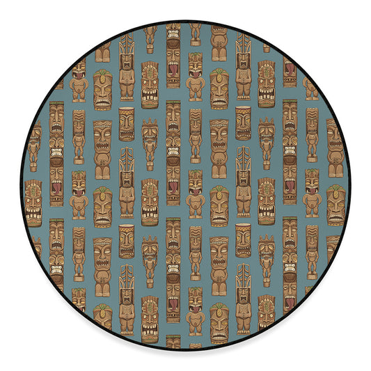 Tiki Totem Pattern Print Round Floor Mat