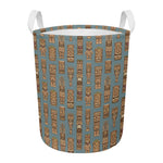 Tiki Totem Pattern Print Round Laundry Basket