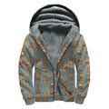 Tiki Totem Pattern Print Sherpa Lined Zip Up Hoodie