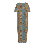 Tiki Totem Pattern Print Short Sleeve Long Nightdress