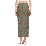 Tiki Totem Pattern Print Side Slit Maxi Skirt