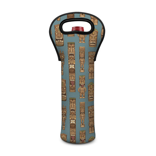 Tiki Totem Pattern Print Single Neoprene Wine Tote