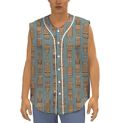 Tiki Totem Pattern Print Sleeveless Baseball Jersey