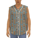Tiki Totem Pattern Print Sleeveless Baseball Jersey