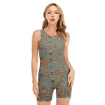 Tiki Totem Pattern Print Sleeveless One Piece Swimsuit