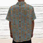 Tiki Totem Pattern Print Textured Short Sleeve Shirt