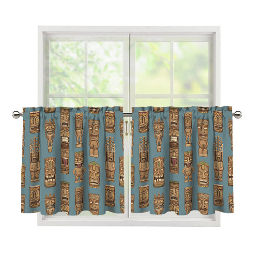 Tiki Totem Pattern Print Tier Curtains