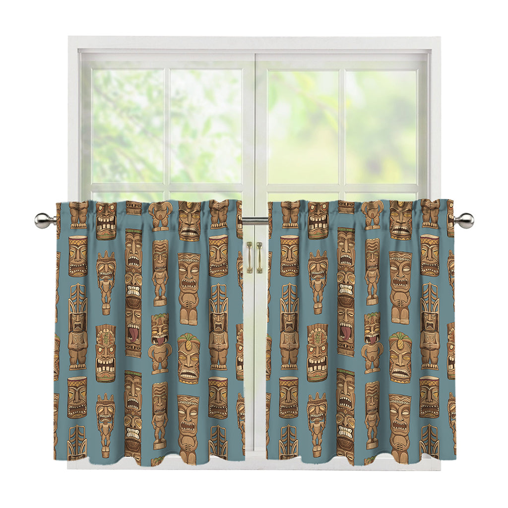 Tiki Totem Pattern Print Tier Curtains