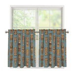 Tiki Totem Pattern Print Tier Curtains