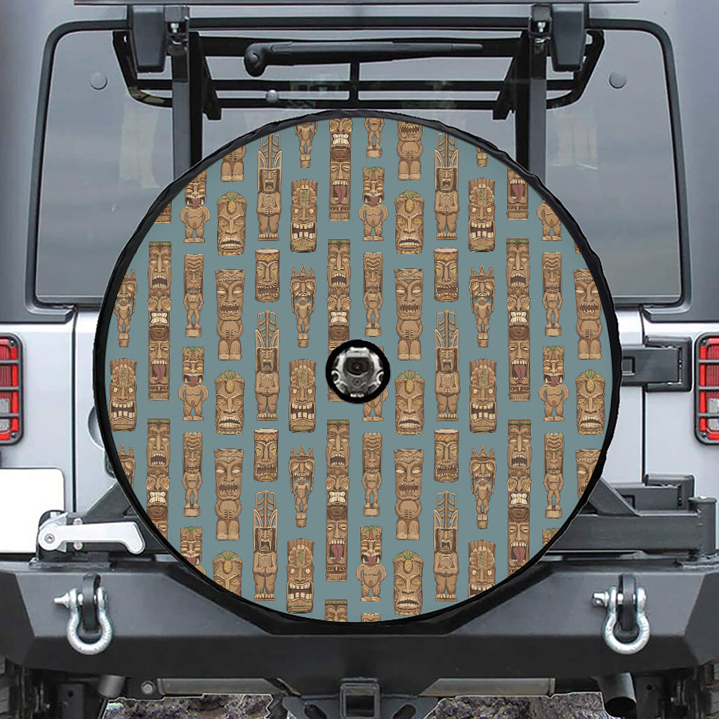 Tiki Totem Pattern Print Tire Cover With Camera Hole