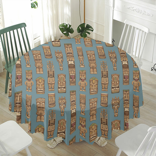 Tiki Totem Pattern Print Waterproof Round Tablecloth