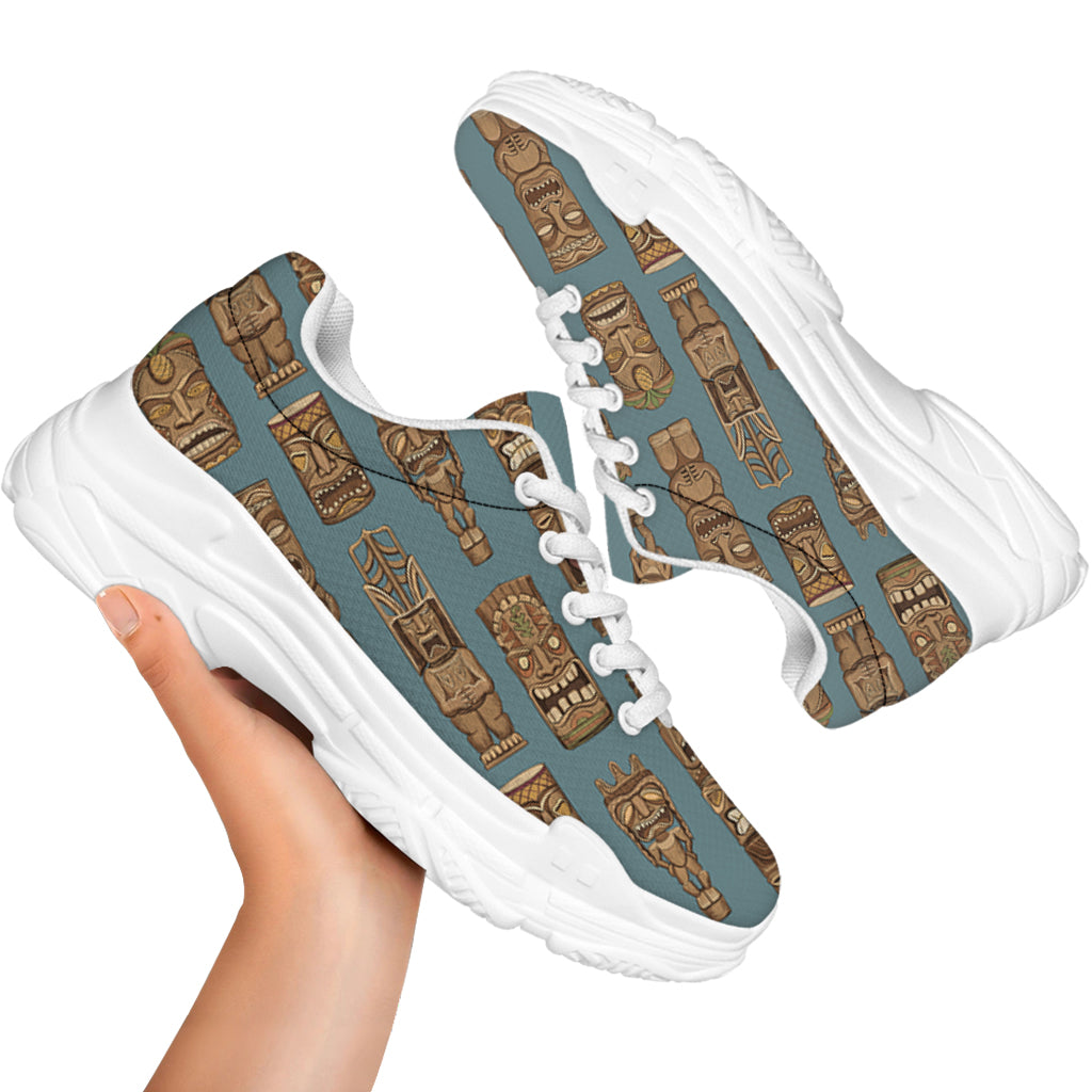 Tiki Totem Pattern Print White Chunky Shoes