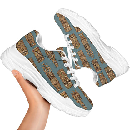 Tiki Totem Pattern Print White Chunky Shoes