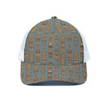 Tiki Totem Pattern Print White Mesh Trucker Cap