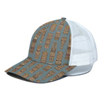 Tiki Totem Pattern Print White Mesh Trucker Cap