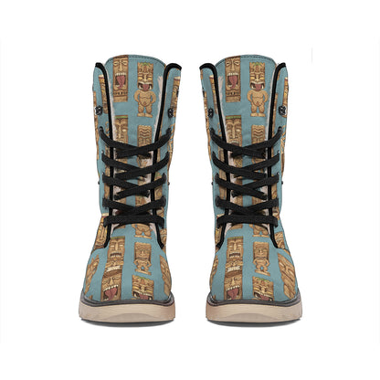 Tiki Totem Pattern Print Winter Boots