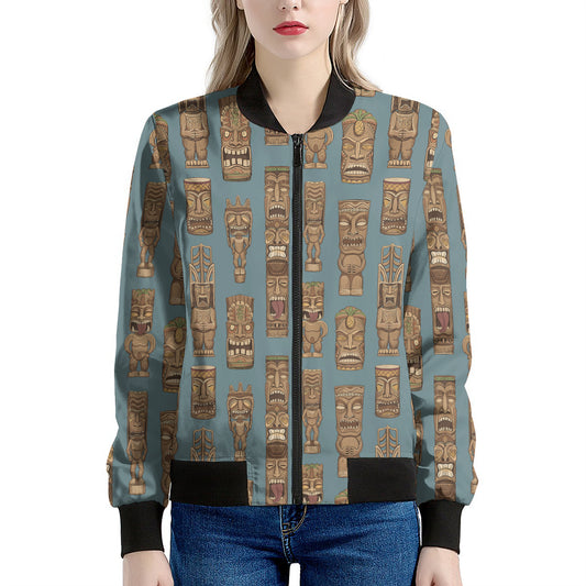 Tiki Totem Pattern Print Women's Bomber Jacket