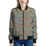 Tiki Totem Pattern Print Women's Bomber Jacket