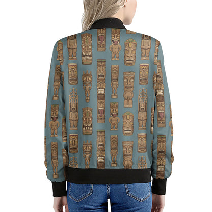 Tiki Totem Pattern Print Women's Bomber Jacket