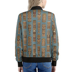 Tiki Totem Pattern Print Women's Bomber Jacket